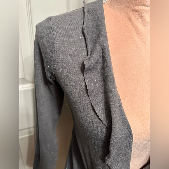 Grey "Sparkle" Open Front Ruffled Cardigan - Picture 3 of 6